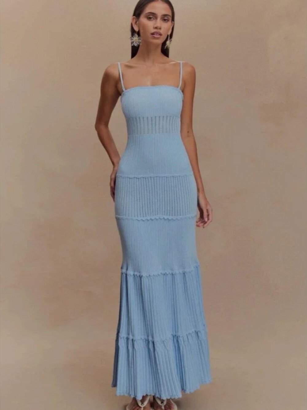 MESHKI Finley Pointelle Knit Maxi Dress in Cornflower Blue 💙